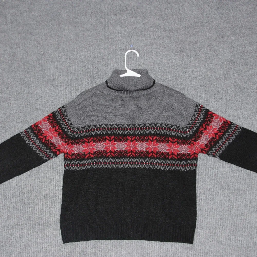 Carolyn Taylor Essentials Turtleneck Fair Isle Sweater Mens‎ S Gray Red Black